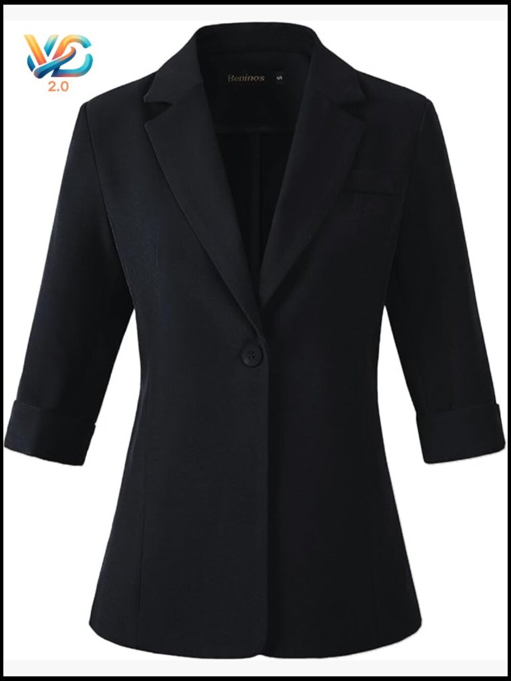Lightweight 3/4 Sleeve Blazer Business Casual Office Jacket Polyester Blend
